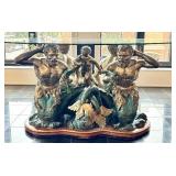 Large Merman and Triton Base Glass-Top Table with Sculptural Details