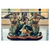 Large Merman and Triton Base Glass-Top Table with Sculptural Details