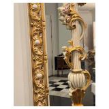 Very Large Ornate and Elegant Gilt and Painted Mirror with Floral Motif