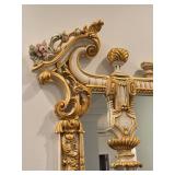 Very Large Ornate and Elegant Gilt and Painted Mirror with Floral Motif