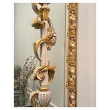 Very Large Ornate and Elegant Gilt and Painted Mirror with Floral Motif
