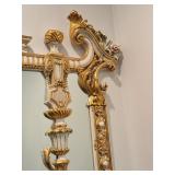 Very Large Ornate and Elegant Gilt and Painted Mirror with Floral Motif
