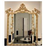 Very Large Ornate and Elegant Gilt and Painted Mirror with Floral Motif