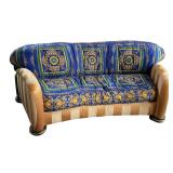 J. Coro Collection Upholstered Sofa with Versace Pattern Fabric and Ornate Wooden Accents