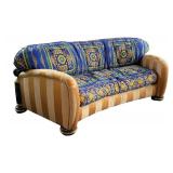 J. Coro Collection Upholstered Sofa with Versace Pattern Fabric and Ornate Wooden Accents