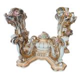 Ornate Italian Asnaghi Glass Top Dining Table with Sculpted Floral Base / Vintage Baroque Style Table