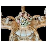 Ornate Italian Asnaghi Glass Top Dining Table with Sculpted Floral Base / Vintage Baroque Style Table