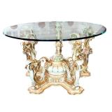 Ornate Italian Asnaghi Glass Top Dining Table with Sculpted Floral Base / Vintage Baroque Style Table