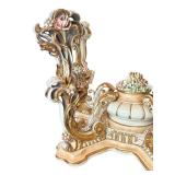 Ornate Italian Asnaghi Glass Top Dining Table with Sculpted Floral Base / Vintage Baroque Style Table