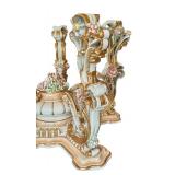 Ornate Italian Asnaghi Glass Top Dining Table with Sculpted Floral Base / Vintage Baroque Style Table