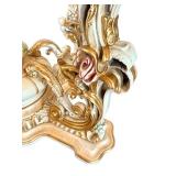 Ornate Italian Asnaghi Glass Top Dining Table with Sculpted Floral Base / Vintage Baroque Style Table