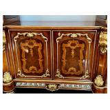Large Ornate Italian Style Display Cabinet and Mirror Set with Gold Accents