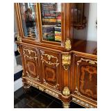 Large Ornate Italian Style Display Cabinet and Mirror Set with Gold Accents