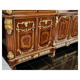 Large Ornate Italian Style Display Cabinet and Mirror Set with Gold Accents