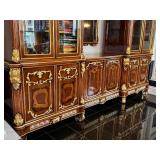 Large Ornate Italian Style Display Cabinet and Mirror Set with Gold Accents