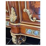 Large Ornate Italian Style Display Cabinet and Mirror Set with Gold Accents