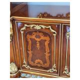 Large Ornate Italian Style Display Cabinet and Mirror Set with Gold Accents