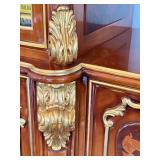 Large Ornate Italian Style Display Cabinet and Mirror Set with Gold Accents