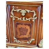 Large Ornate Italian Style Display Cabinet and Mirror Set with Gold Accents