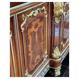 Large Ornate Italian Style Display Cabinet and Mirror Set with Gold Accents