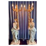 Pair of Italian Figural Floor Lamps with Gilded Accents