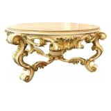 Baroque-Style Marble Top Foyer Table with Ornate Gold Accents