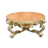 Baroque-Style Marble Top Foyer Table with Ornate Gold Accents