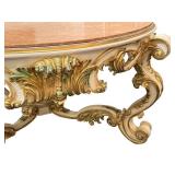 Baroque-Style Marble Top Foyer Table with Ornate Gold Accents