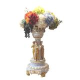 Large Rococo Style Porcelain Centerpiece Vase with Gilt Musicians