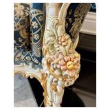 Pair of Ornate Rococo-Style Armchairs with Blue and Gold Upholstery