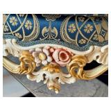 Pair of Ornate Rococo-Style Armchairs with Blue and Gold Upholstery