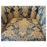 Pair of Ornate Rococo-Style Armchairs with Blue and Gold Upholstery