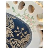 Pair of Ornate Rococo-Style Armchairs with Blue and Gold Upholstery