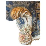 Pair of Ornate Rococo-Style Armchairs with Blue and Gold Upholstery