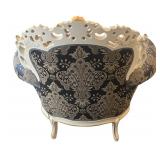 Pair of Ornate Rococo-Style Armchairs with Blue and Gold Upholstery