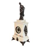 Vintage Marble Mantel Clock with Bronze Classical Lady Statue