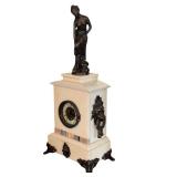 Vintage Marble Mantel Clock with Bronze Classical Lady Statue