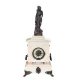 Vintage Marble Mantel Clock with Bronze Classical Lady Statue