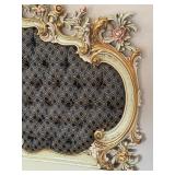 Ornate Asnaghi Vintage Upholstered Headboard with Gilt Floral Carvings