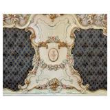 Ornate Asnaghi Vintage Upholstered Headboard with Gilt Floral Carvings