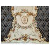 Ornate Asnaghi Vintage Upholstered Headboard with Gilt Floral Carvings