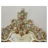 Ornate Asnaghi Vintage Upholstered Headboard with Gilt Floral Carvings