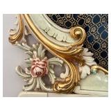 Ornate Asnaghi Vintage Upholstered Headboard with Gilt Floral Carvings