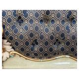 Ornate Asnaghi Vintage Upholstered Headboard with Gilt Floral Carvings