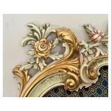 Ornate Asnaghi Vintage Upholstered Headboard with Gilt Floral Carvings