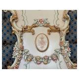 Ornate Asnaghi Vintage Upholstered Headboard with Gilt Floral Carvings