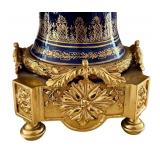Pair of Dresden Sevres Style Porcelain Urns with Gilt Metal Mounts, 30 Inch Tall