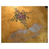 Italian Gilded Hand Painted Table with Floral Design and Glass Top