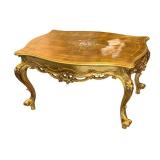 Italian Gilded Hand Painted Table with Floral Design and Glass Top