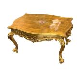 Italian Gilded Hand Painted Table with Floral Design and Glass Top